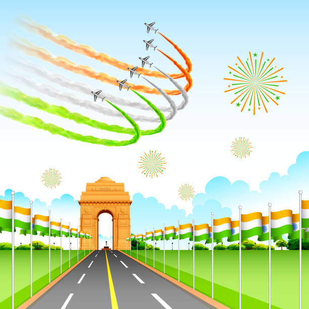 Fireworks around the India Gate that is molded with the Indian flag global blog post