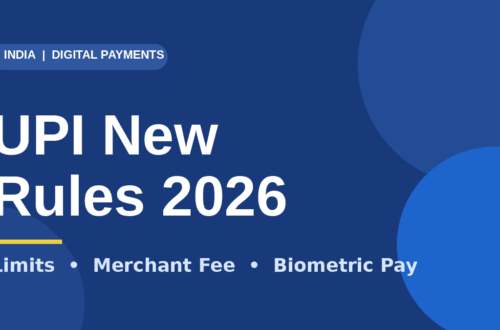 UPI New Rules 2026 featured graphic covering limits, merchant fee and biometric payments